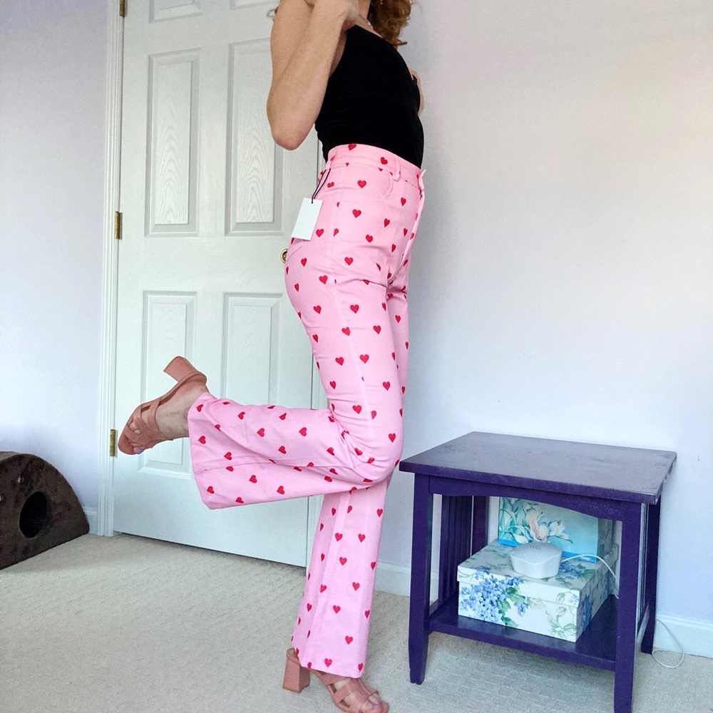 Shop Cider Pink Heart High Waisted Flare Pants